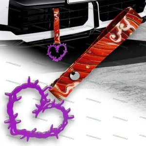 Thorned Heart JDM Purple Ring Tsurikawa Subway Car Handle Strap -Red Waves Nylon - Picture 1 of 6