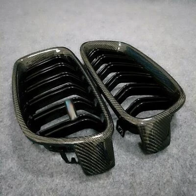 For BMW X5 X6 F15 F16 15-18 Front Bumper Grille Grill Double Slat Carbon Fiber - Imagem 1 de 2