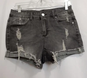 PUDR JEANS Gray distressed Cuffed Short Shorts Jr Sz M NIP - Picture 1 of 2