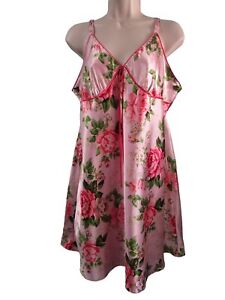 Adonna Pink Rose Floral Chemise Ladies XL Polyester Satin Gently Worn