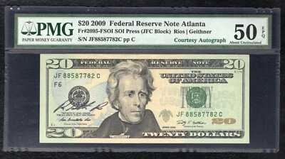 FR. 2095-FSOI 2009 $20 FRN “TREASURER COURTESY AUTOGRAPH” PMG ABOUT UNC-50EPQ - Image 1 of 2