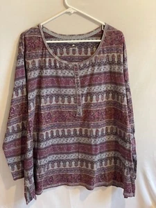 Ruff Hewn Women's Print Henley Top Purple Gray Plus Size 3X Snap Front Cotton - Picture 1 of 3