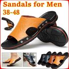 New Mens Leather Shoes Summer Beach Slippers Fashion Casual Flip Flops Plus Size