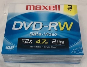 NEW Maxell DVD-RW data video 3 pack SEALED PACK - Picture 1 of 2