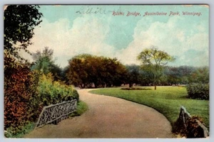 Rustic Bridge, Assiniboine Park, Winnipeg Manitoba, Antique 1912 Postcard - Picture 1 of 2