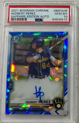 Hedbert Perez 2021 Bowman Chrome Sapphire 1st Year Autograph Auto PSA 10 Brewers - Image 1 of 2