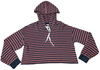 Sudadera con Capucha Recortada AMERICAN EAGLE Mujer Grande Rojo Azul Rayas Suave Mezcla de Algodón Foto 1 de 4