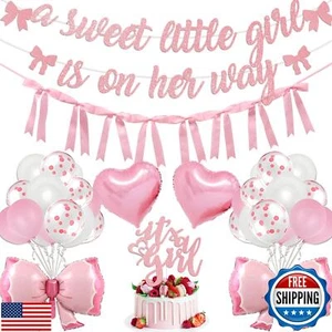 Pink Baby Shower Decorations for Girl Pink Bow Baby Shower Decorations Coquet - Picture 1 of 5