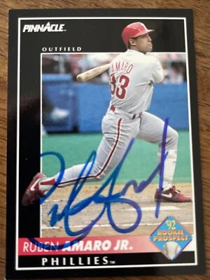 RUBEN AMARO JR. AUTOGRAPHED 1992 PINNACLE CARD PHILADELPHIA PHILLIES  #570 - Image 1 of 3