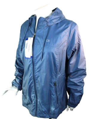 NUEVO CON ETIQUETAS CALVIN KLEIN Talla Grande Rompevientos Piedra Azul Forrado Chaqueta con Capucha Foto 1 de 4