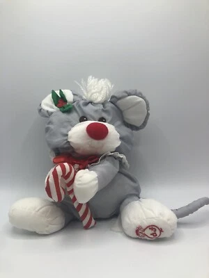 Fisher Price Puffalump Christmas Mouse Grey w/ Candy Cane Holiday Plush 1987 - Image 1 of 4
