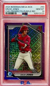 2024 Bowman BCP-60 Druw Jones PSA 10 Diamondbacks Purple Mojo /250 - Picture 1 of 2