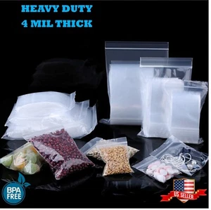 Clear Reclosable Zip Seal 4Mil Bags Heavy Duty Plastic 4 Mil Top Lock Baggies - Picture 1 of 7