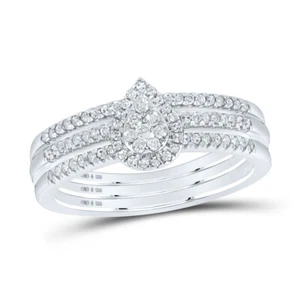 Sterling Silver Round Diamond Pear-shape Bridal Wedding Ring Band Set 1/4 Cttw - Picture 1 of 1