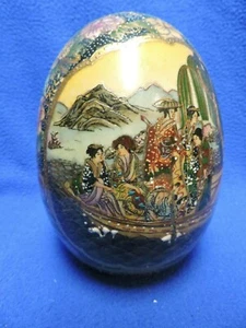 Hand Painted Chinese SATSUMA Oriental Porcelain Large Egg Geish - Picture 1 of 12