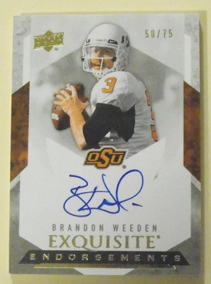 2012 UD Exquisite Endorsements #EE-BW Brandon Weeden RC Auto #/75 OSU Cowboys - Image 1 of 2