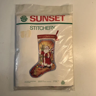 Vintage 1979 Sunset Stitchery 18" Long Christmas Fantasy Stocking Kit #2005 RARE - Image 1 of 4
