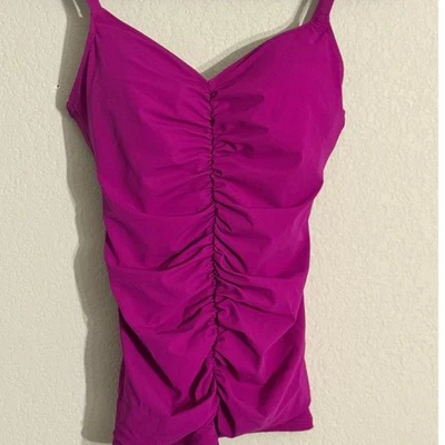 Profile Gottex Ruched Tankini D-Cup Shirred Underwire Tankini Top Orchid 34D NEW - Image 1 of 4