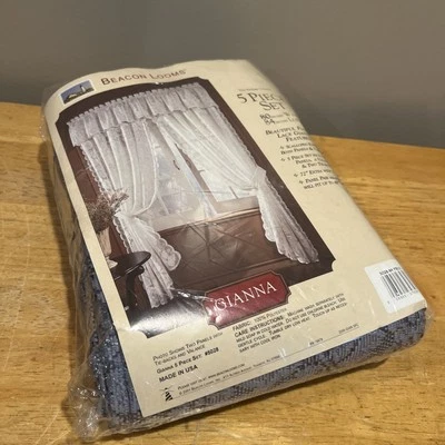 Juego de 5 cortinas de encaje azul Gianna con telares de baliza de colección paneles cenefa de 80x84" Foto 1 de 4