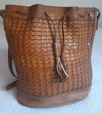Bolso de Hombro Unisa Vintage Tejido Cuero Marrón Hecho en Brasil Foto 1 de 4