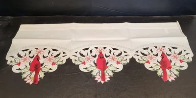 Christmas Red Cardinal Embroidered  Valance 40" X 16" Poinsettia & Holly New - Image 1 of 4