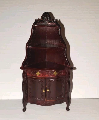Genuine Bespaq Dollhouse Vintage Mahogany Corner Cabinet With Shelves Doors 1/12 - Image 1 of 4