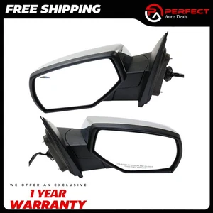 New Mirror Set of 2 For 2014-2018 Chevy Silverado 1500 Chrome Manual Fold Heated - Picture 1 of 13