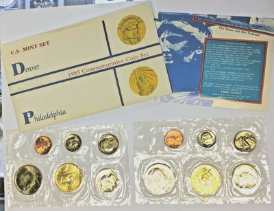 1985 P & D Commemorative Uncirculated Coin Set with 2 Statue of Liberty Medals - Image 1 of 4
