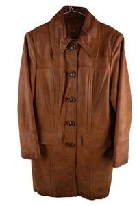 GUESS Brown Leather Coat size M Womens Up Long Coat Overcoat Casual Outdoors - Picture 1 of 9