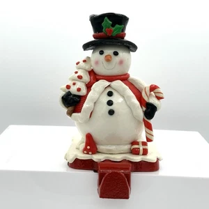 Vintage Retro Snowman Christmas Stocking Mantel Hanger Glossy Claydough - Picture 1 of 9