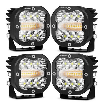 4pcs AUXBEAM 3" LED Pods Cubes Light 6 Modes White&Amber Strobe Driving Off Road - Image 1 of 4