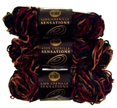 Chenille Sensations Yarn Dark Multi-Color Florence Print #410 Lion 3 LOT  NEW - Image 1 of 3