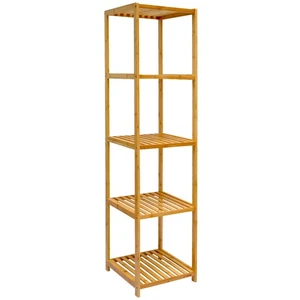 Badregal 38x39,5x162,5cm Bambus Holz Regal 5 Fächer Bad Badezimmer Standregal - Bild 1 von 9