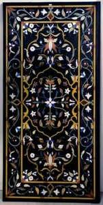 5'x3' black Marble table Top dining side pietra Dura inlay lapis room decor r1 - Picture 1 of 4