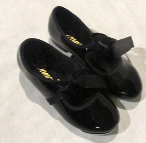 Dance Class Toddler Girl's Tap Shoes Black Patent Bow Tie Size 81/2 T100 - Picture 1 of 5