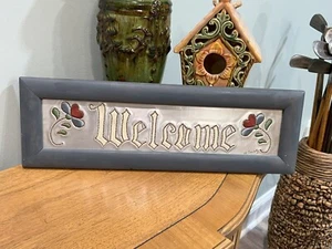 Vintage Handmade Punched Tin Welcome Sign with Heart Flowers, Signed - Picture 1 of 5