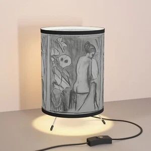 Lampshade, Seated Nude Print, Home Decor Lighting, Artistic Tripod Lamp, - Picture 1 of 8