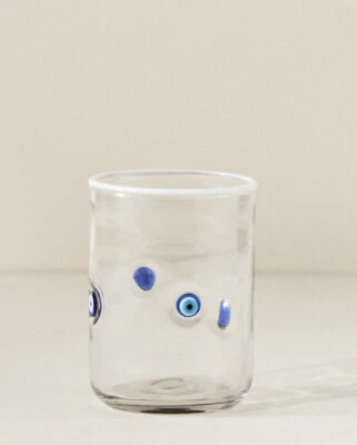 NUEVO vaso de jugo Anthropologie Clear Evil Eye Icon Lola Jovie 17,25 OZ Foto 1 de 3