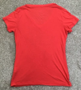 Nike Shirt Women Medium Red V-Neck Short Sleeve Slim Fit Athletic 641090-660 - Picture 1 of 9