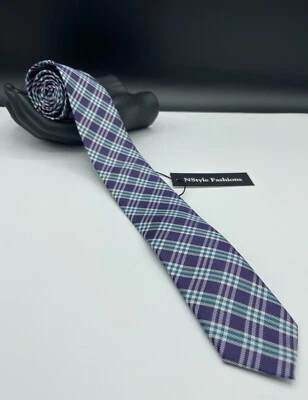 Corbata para hombre Ben Sherman 100 % seda ~ púrpura y verde ~ cuadros y cuadros ~ ¡X delgada! Foto 1 de 4