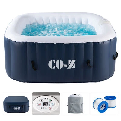 CO-Z Portable Square 120Air Jet Inflatable Hot Tub Spa 4 Person w Cover and Pump