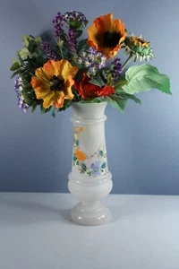 Antike mundgeblasene mattierte Bristol Glas Vase handbemalt emailliert Blumen - Bild 1 von 6
