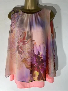 womens Wallis Petite Uk 12 Coloured Floral Overlay Sleeveless Occasion blouse - Picture 1 of 5