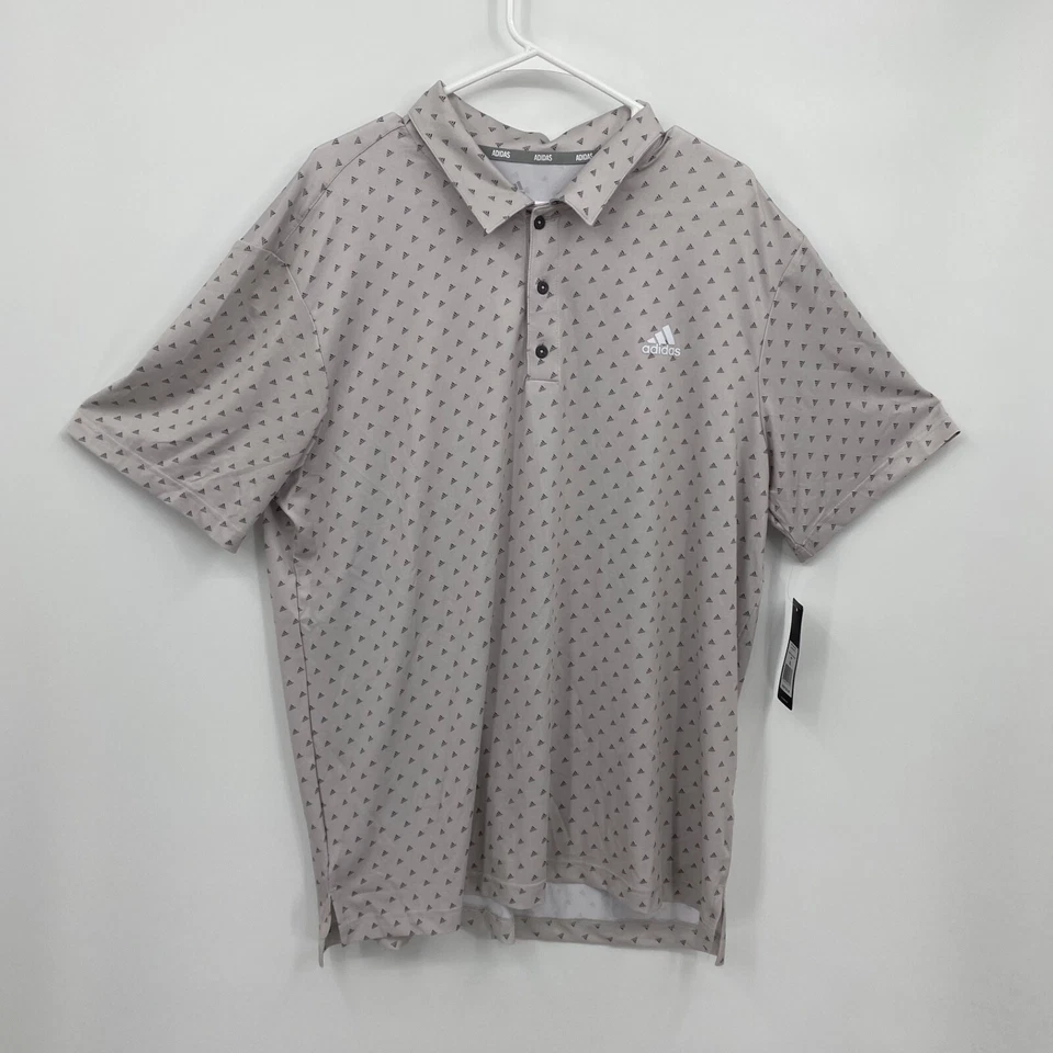 Adidas Golf Shirt Polo Men's Medium Adi-Print Light Grey 1 UPF 50 MSPR
