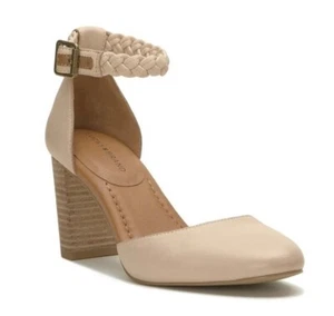 Lucky Brand Kainda Braided Strap Block Heel Pumps Womens 10M Tan Leather Almond - Picture 1 of 9