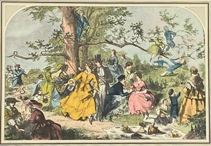 PICNICKING IN THE WOODS Winslow Homer Colored Print MMOA Harper's Weekly Repo - Picture 1 of 5