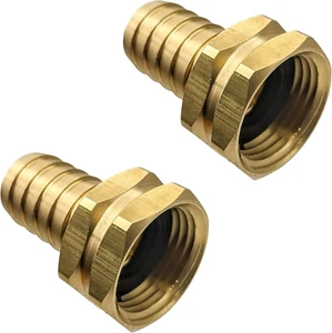 Brass Garden Hose Adapter Swivel Fitting, 3/4” Barb and 3/4” GHT Female Connecto - Picture 1 of 6