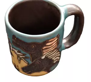 Mexikanisches Steingut von Mara Tasse Becher Wildpferde blau türkis handbemalt - Bild 1 von 7