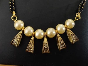 Black beads Antique Women Indian 32" Mangalsutra Pendant Chain Wedding Gift Set - Picture 1 of 6