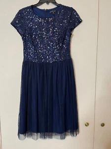 Marina Navy Blue Sequin Top & Tulle Skirt Party Dress Womens Size 4 - Picture 1 of 6